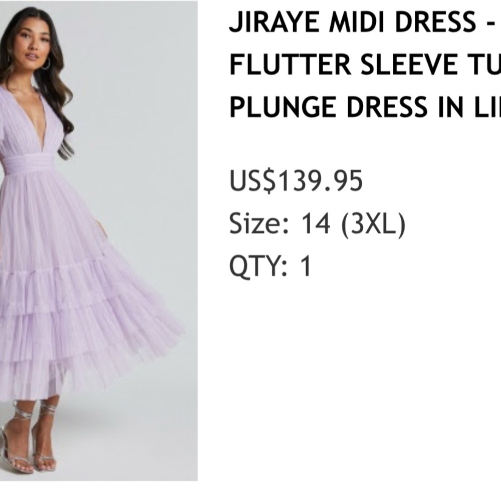 RAYE Light Purple Midi Dress with Flutter Sleeves